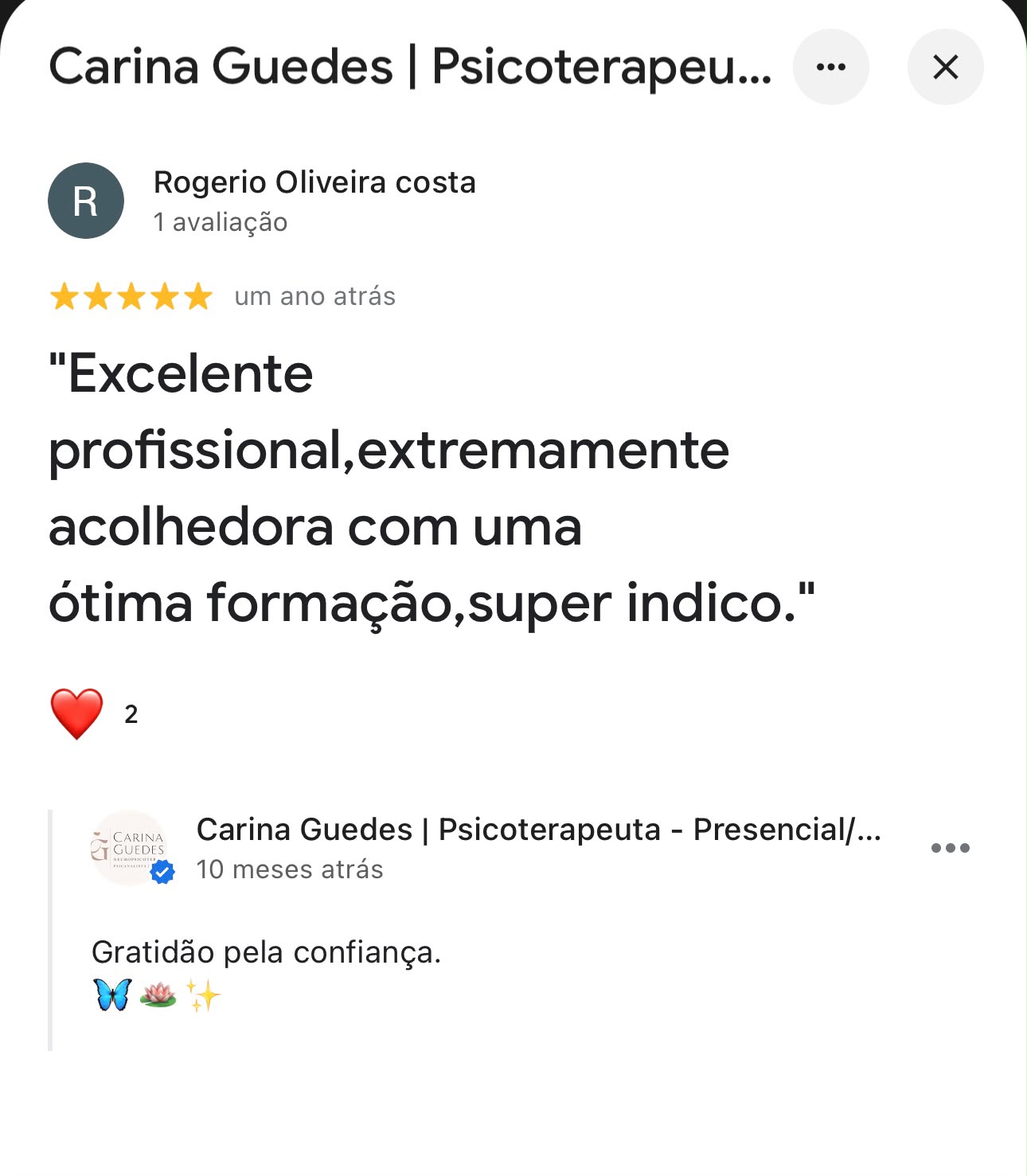 Print de avaliação 5 estrelas no Google sobre Carina Guedes (11)