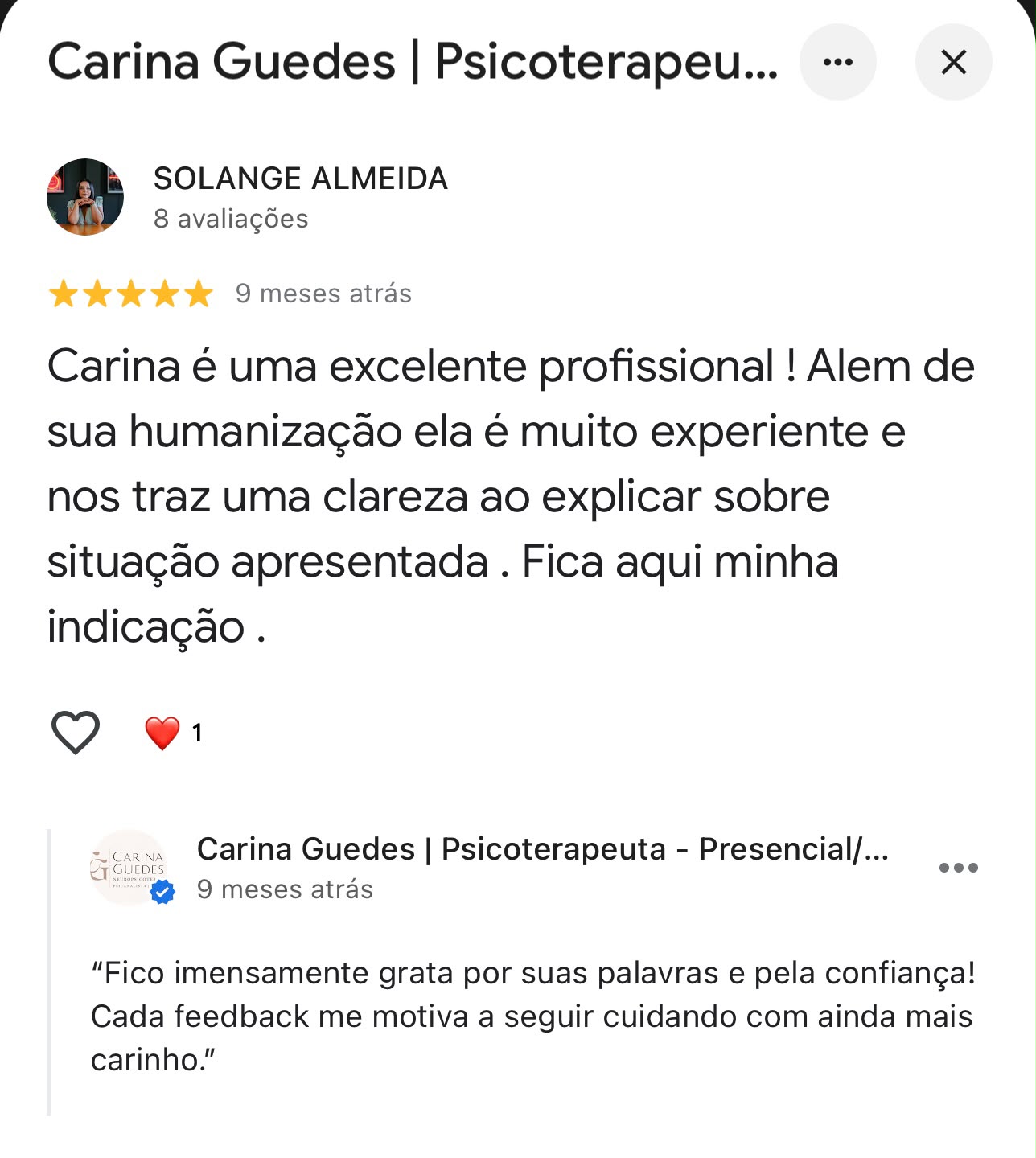 Print de avaliação 5 estrelas no Google sobre Carina Guedes (15)