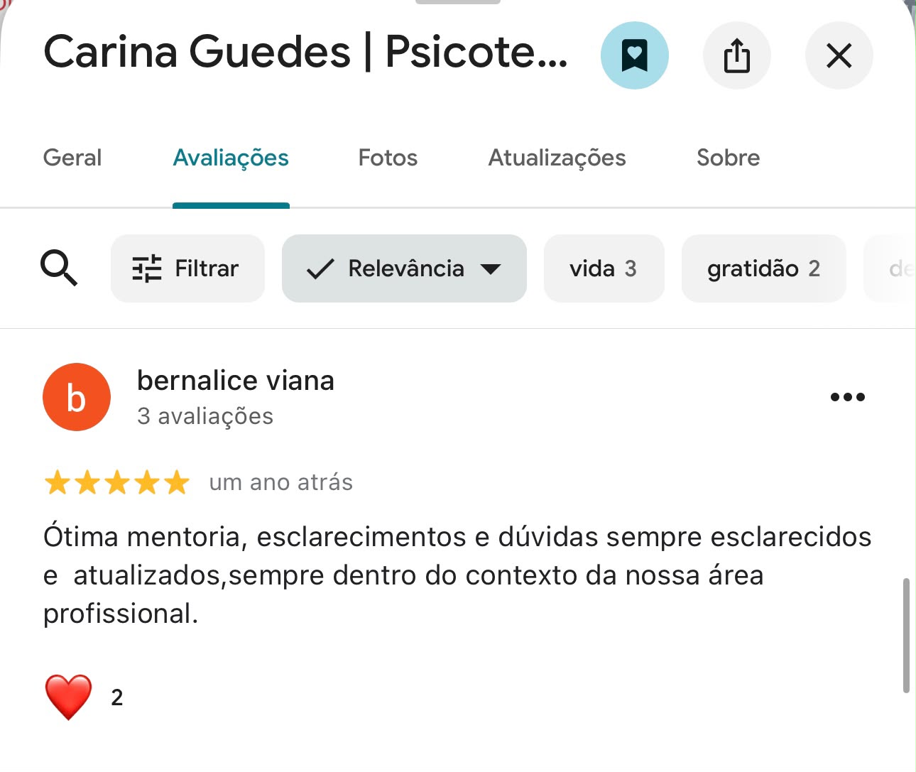 Print de avaliação 5 estrelas no Google sobre Carina Guedes (5)